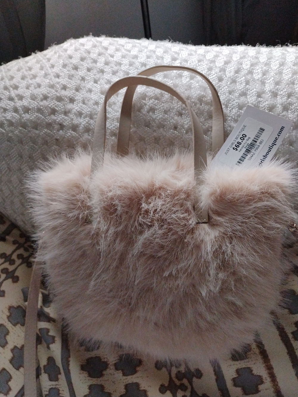 Faux Fur Mini Tote Bag in Light Blush - Women's Handbag